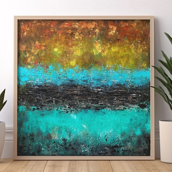Horizon Awakens - Textured Abstract Acrylic Painting | 12x12 Canvas Bold Colors - Picture 1 of 16